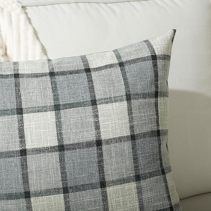 Stellhome Pack of 2 Linen Buffalo Check Throw Pillow Covers, Farmhouse Plaid
