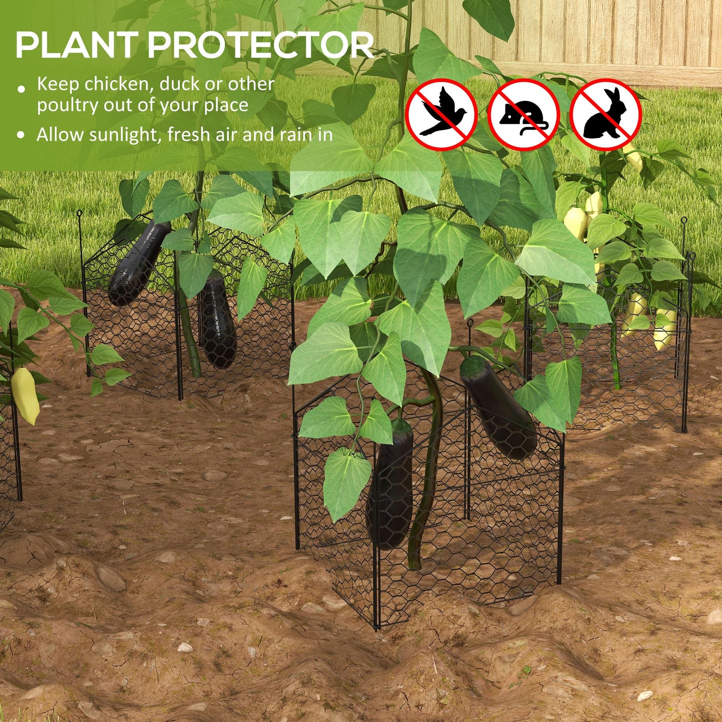 Garden Chicken Wire Cloche, 12" x 14" Plant Protectors from Animals, 4 Pack Metal Crop Cages to Keep Animals Out, Black