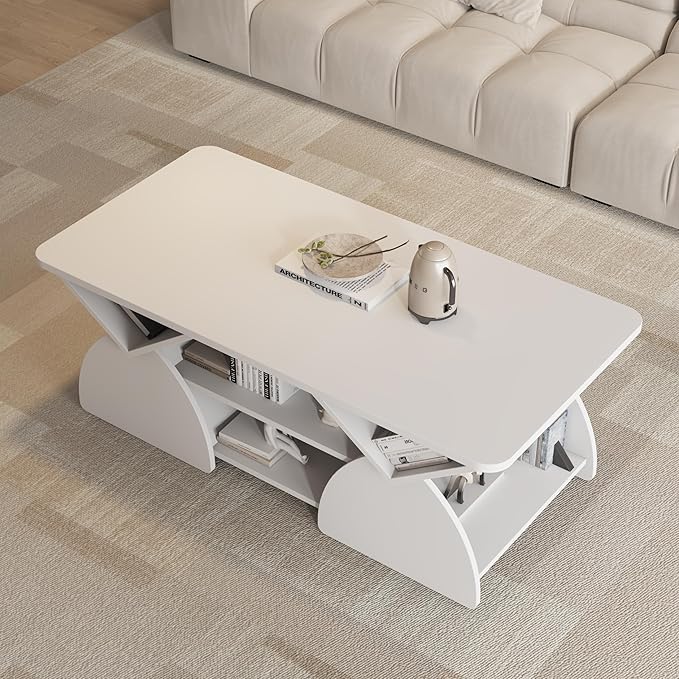 Modern White Coffee Table 47 in, Rectangular Living Room Table