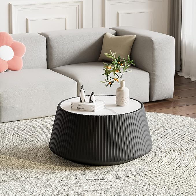 Modern Marble Nesting Coffee Table Set of 2, 26.77" Cup Shaped Coffee and End