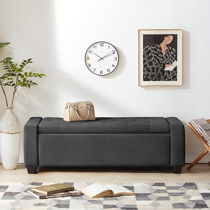 Huatean Home 48" Ottoman with Storage, Storage Ottoman Bench with Safety Hinge