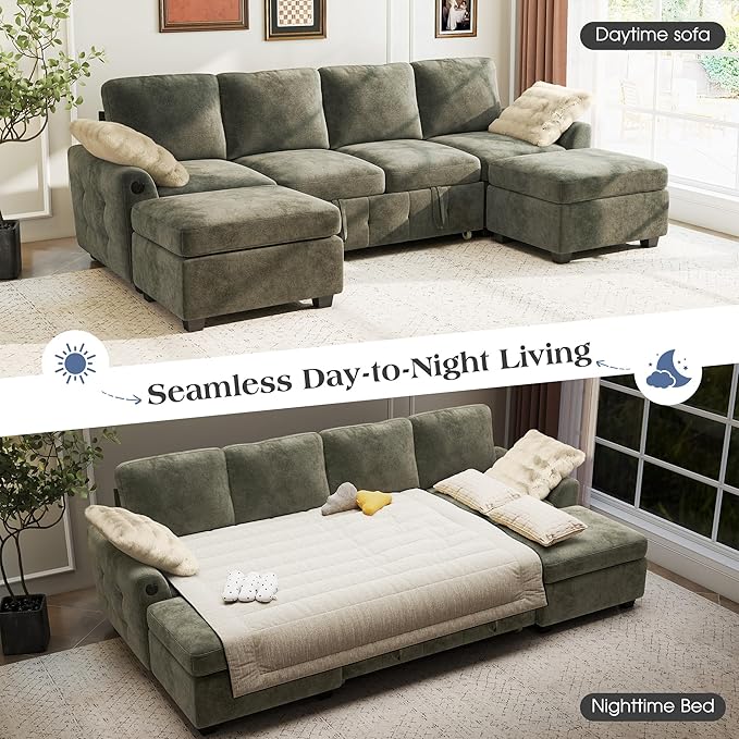Ihanherry L-Shaped Sectional Sofa Bed, 6-Seater Convertible Pull Out Sleeper