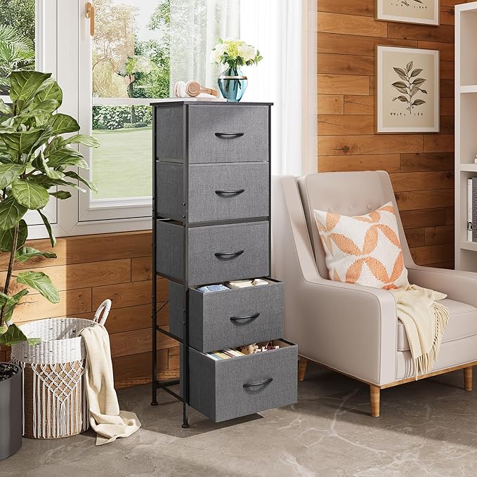 WLIVE Fabric Dresser, 5-Drawer Tall Dressers