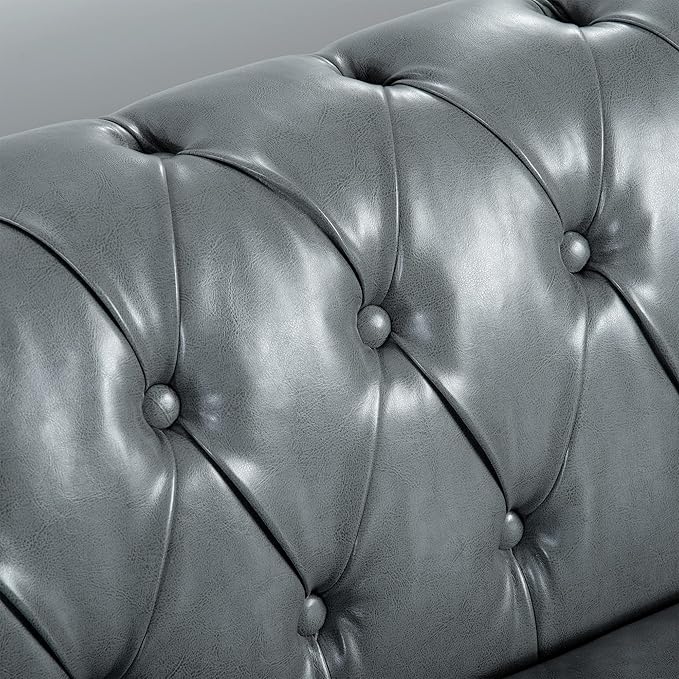 LEVNARY Chesterfield Sofa, Classic Tufted Upholstered Leather Couch, Modern 3