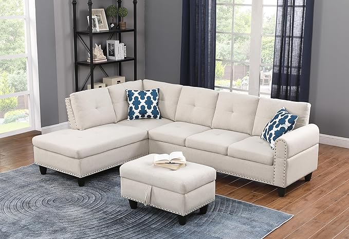 Wakefit Sectional Sofa Couch, Modern 4-Seaters Living Room Furniture Sets
