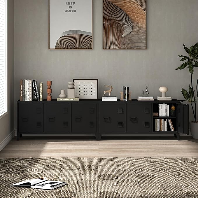MIOCASA Metal Storage Cabinet, 3 Door TV Stand, Metal TV Cabinet