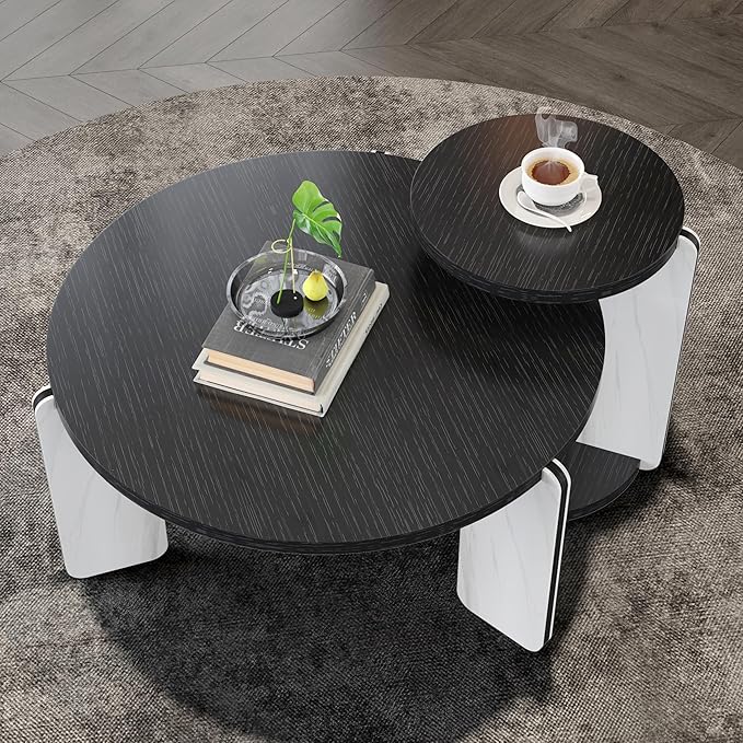 GDFStudio Round Nesting Coffee Table Set of 2, Modern Wooden Accent Side Table