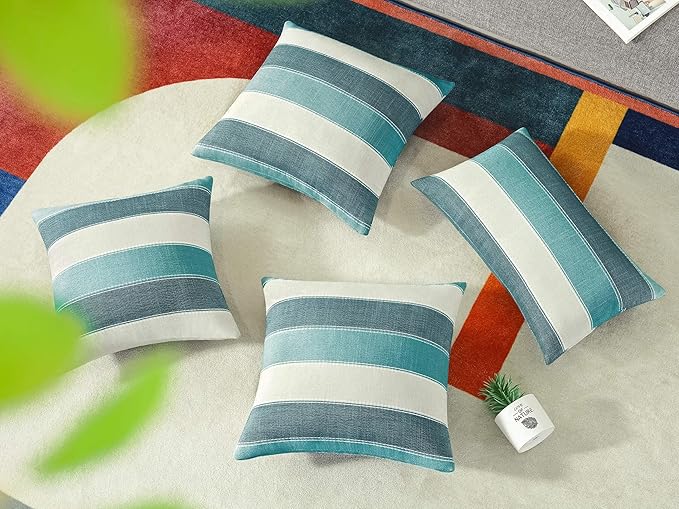 AmHoo Pack of 2 Farmhouse Stripe Check Throw Pillow Covers Set Case Cotton
