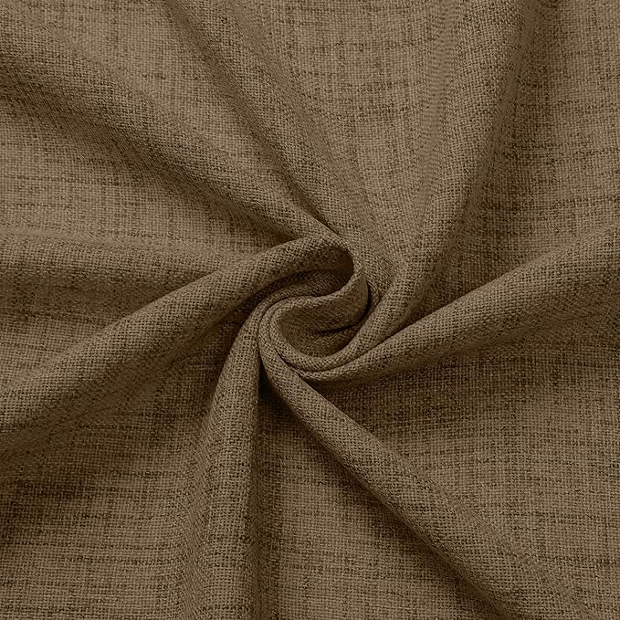 Tollpiz Linen Curtains Living Room Rod Pocket Semi Sheer Curtain Burlap Light Filtering Thick Linen Drapes for Bedroom, 38 x 63 inches Long, Brown, Set of 2 Panels