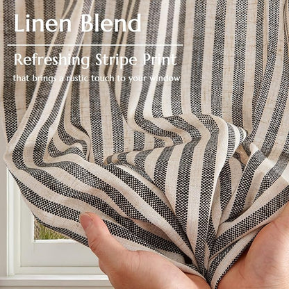 jinchan Striped Linen Kitchen Curtains 36 Inches Length Tier Curtains Farmhouse Modern Cafe Small Window Treatments Airy Light Filtering Rod Pocket for Living Room Bathroom 2 Panels Jet Black