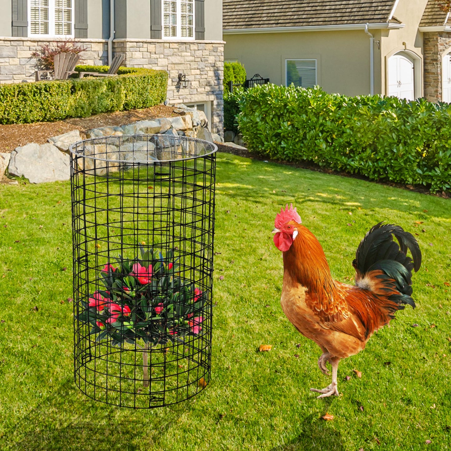 Adnee 8 Pack Wire Plant Protector with Cover-20" x 11" Detachable Metal Plant Protectors Mesh-Garden Plant Protectors for Flower Vegetable to Keep Animals Out