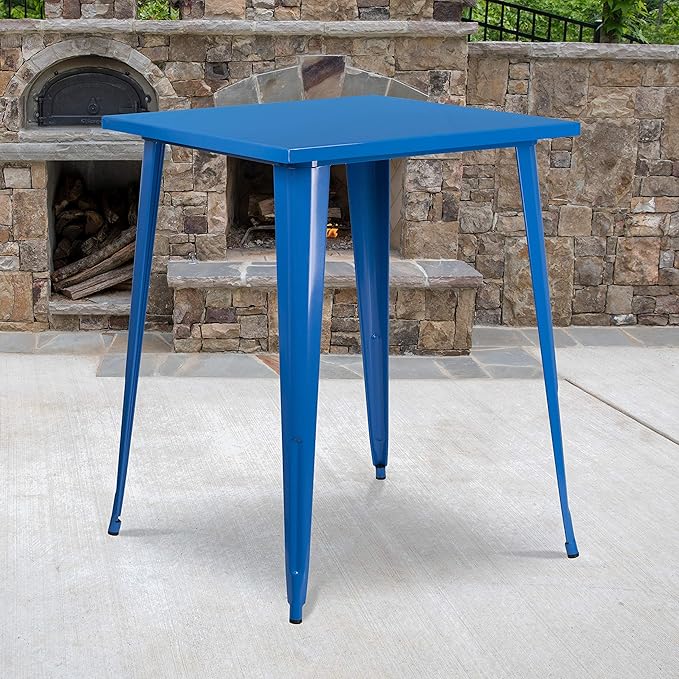 Flash Furniture Nolan Commercial Grade 31.5" Square Blue Metal Indoor-Outdoor