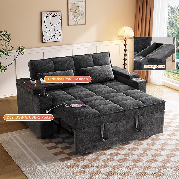 65" Chenille Convertible Sofa Bed