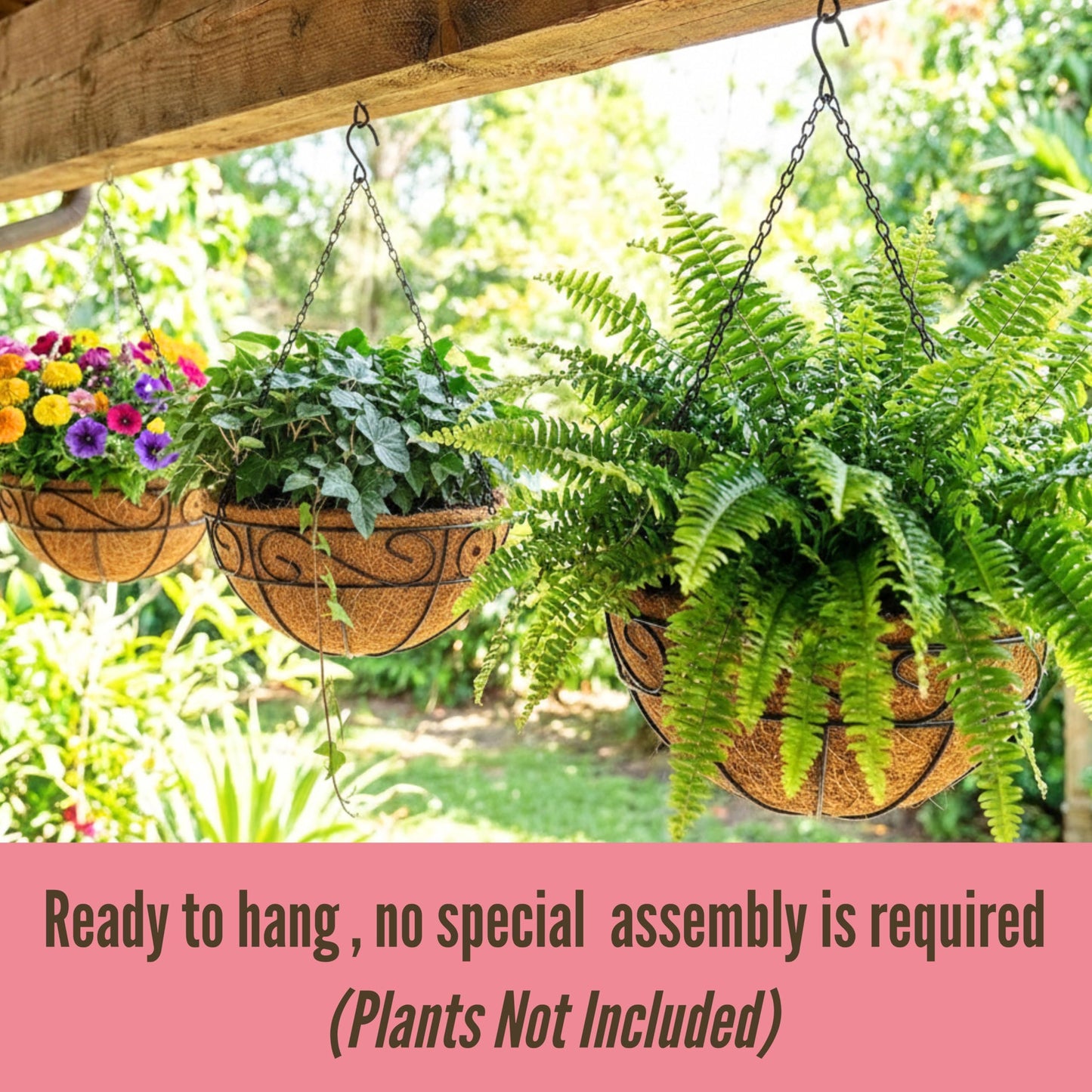 LaLaGreen Hanging Planter for Outdoor Plants (18 Inch, 2 Pack) Black Hanging Baskets with Coco Liner, Also Available in 8/12/14/16/18/20 Inch and Different Shapes Balcony Porch Farmhouse Country Decor