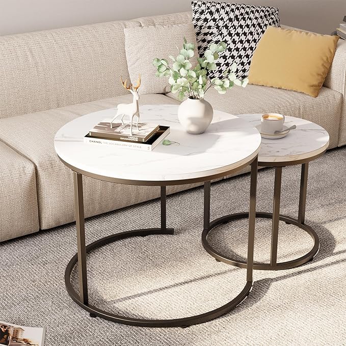 aboxoo Round Nesting Coffee Table Side Table Set of 2 End Tables