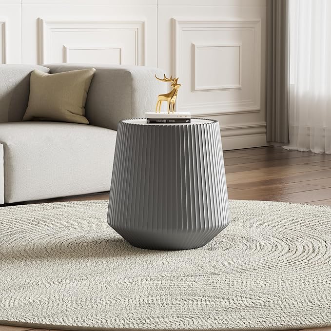 19.68" Round Marble End Table, Modern Cup Shaped Side Table