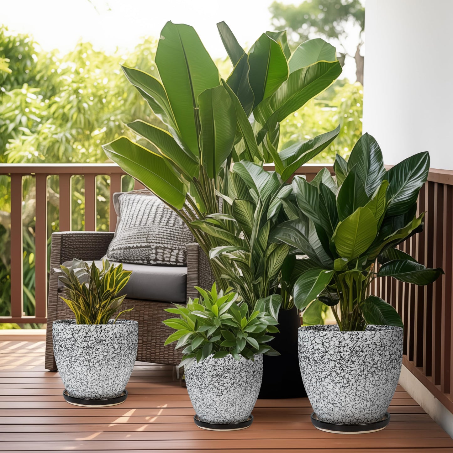 EPFamily Ceraimc Plant Pot - 8 Inch Planter with Drainage and Saucer, Modern Round Planter, Flower Pot for Indoor Outdoor Plants, Home Room Garden Apartment Decor, Gifts for Plant Lovers, White-Black