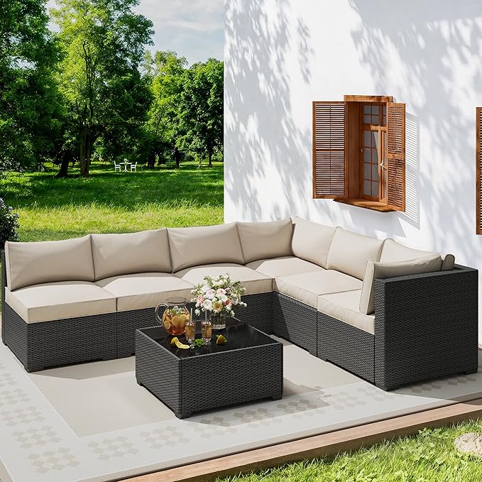 olimix 7 Piece Outdoor Patio Furniture Set, Outdoor Sectional Furniture