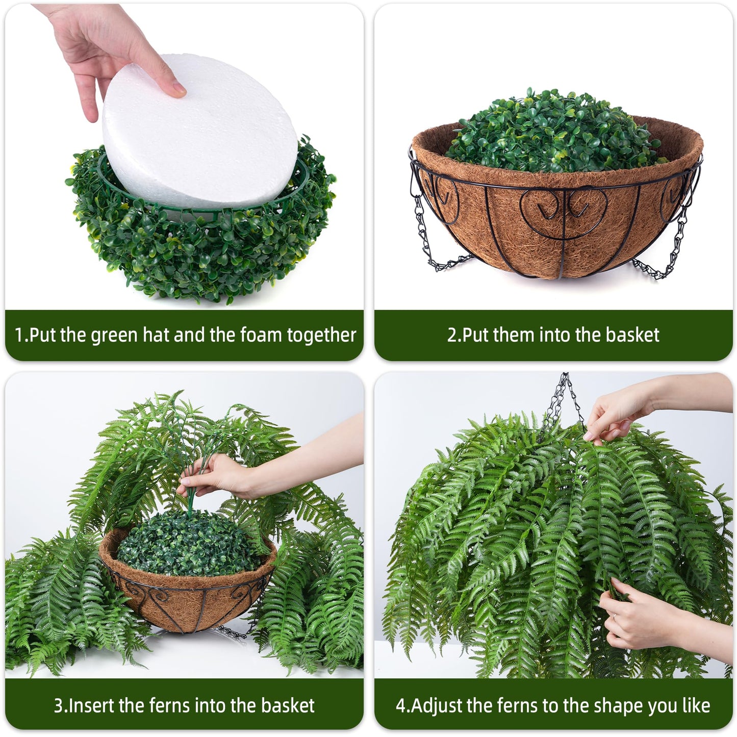 FancyPlus Artificial Hanging Plants Outdoor, UV Resistant Fake Fern Faux Greenery 2 Set for Outside Planter Patio Home Garden Decor (10 Branches&2 Basket)