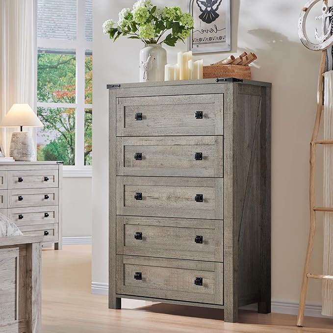 T4TREAM Farmhouse 5 Drawers Dresser Chests