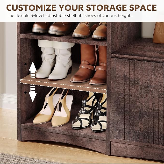 Shoe Cabinet with Bench, U-Shaped Shoe Storage Bench, Tall Shoes Cabinet with
