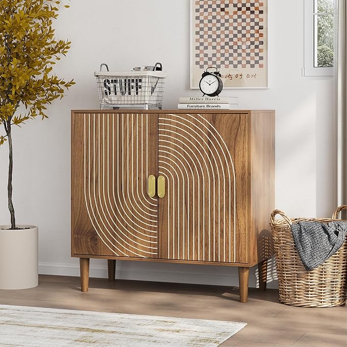 Modern Sideboard Storage Cabinet: Geometric Pattern Wooden Buffet