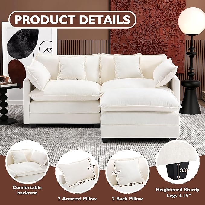 Ihanherry 77" L Shaped Modern Sofa Modular Sectional Cloud Couch