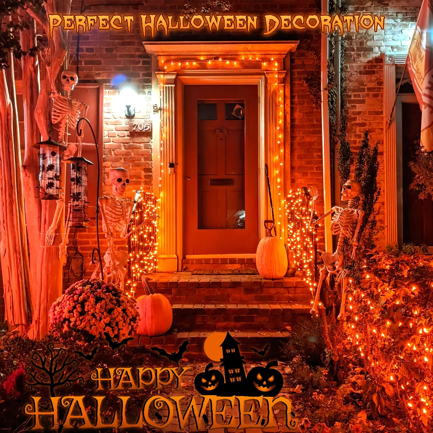 Ｗoohaha Solar Halloween Lights Outdoor,2 Pack Each 33Ft 100LED Orange Halloween Lights,Copper Wire Solar Powered Fairy String Lights 8 Modes for Garden,Tree,Thanksgiving,Christmas,Parties,Home Decor