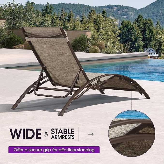 PURPLE LEAF Outdoor Chaise Lounge Chair Set of 3 Patio Pool Lounger Bronze