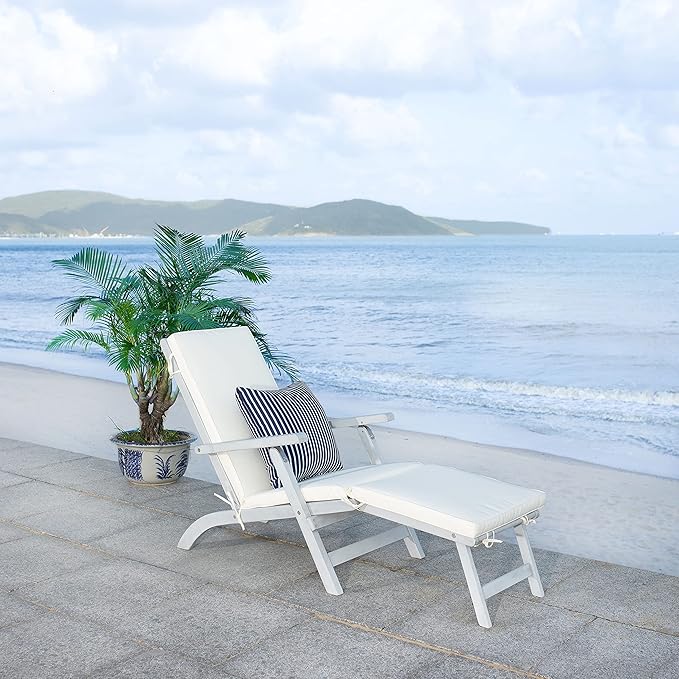 SAFAVIEH Outdoor Collection Palmdale Grey Solid Wood/Beige Cushion