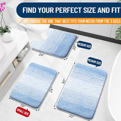 OLANLY Bathroom Runner Rugs Mat 59x24, Extra Soft Absorbent Microfiber Bath Rugs, Rubber Backing, Quick Dry, Washable Long Bath Mats for Bathroom, Tub and Shower, Home Decor Accessories, Light Blue