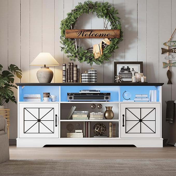 Xixini Farmhouse TV Stand for 65/60/55 Inch Tvs, Rustic Entertainment Center