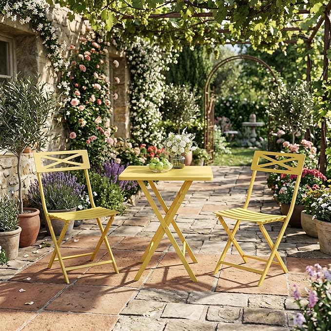 GarveeLife 3 Piece Outdoor Bistro Set, All Metal Patio Table and Chairs Set
