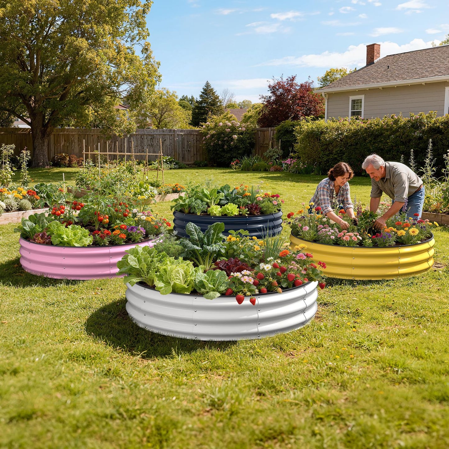 Pattiumo Galvanized Raised Garden Bed 4×4×1 FT, Round Metal Raised Garden Bed Outdoor Planter Box with Open Bottom, Rust-Resistant Steel Garden Bed for Vegetables Herbs Flowers, Easy Assembly