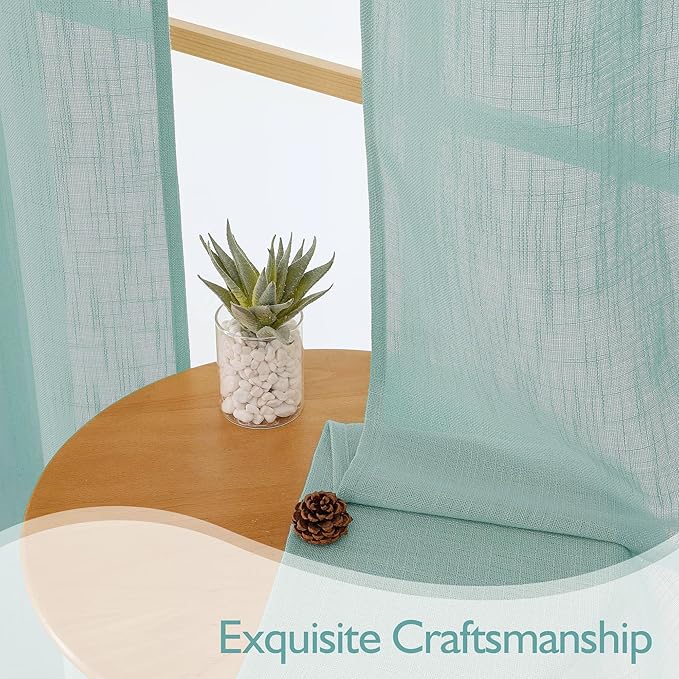 Chyhomenyc Extra Long Aqua Green Semi Sheer Curtains 108 Inches Long 2 Panels