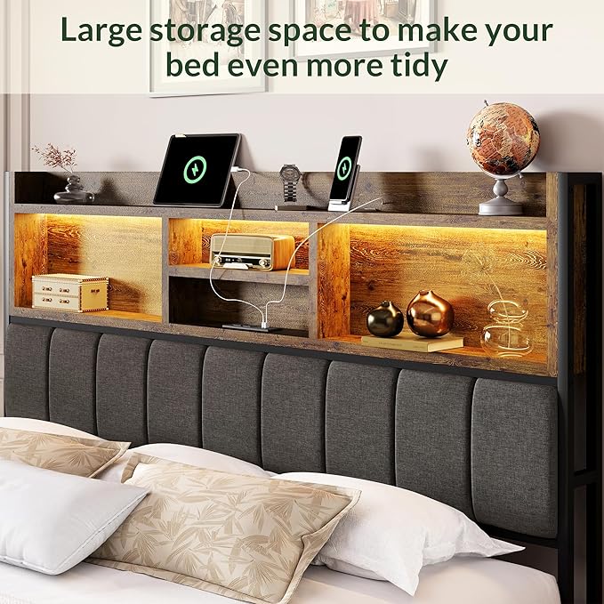 LARMACE Queen Bed Frame with 6 Storage Drawers, Bed Frame Queen Size with Linen