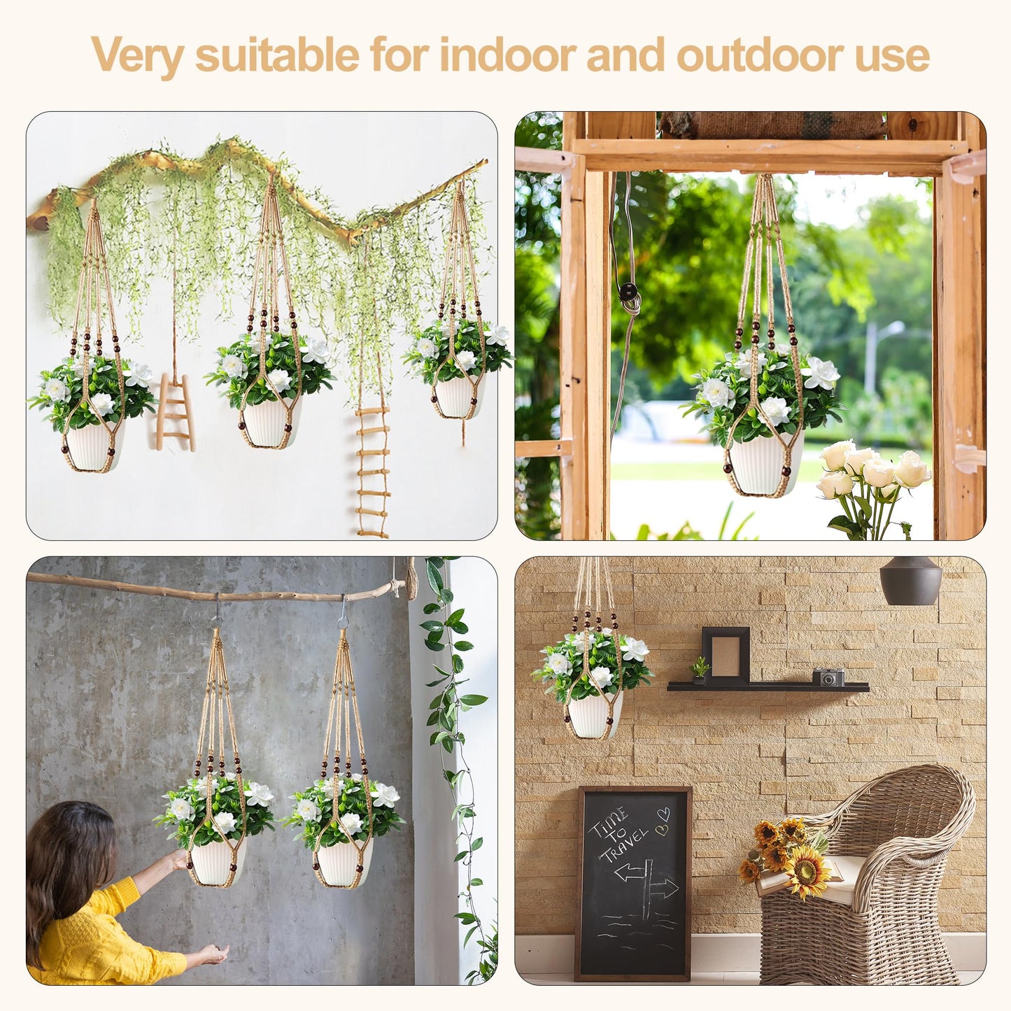 3Pcs Macrame Plant Hangers Indoor 35Inch Brown Hemp Rope Plant Hanger Hanging Plant Holders Hanging Planter Basket Flower Pot Holder with S Hooks and Hook Nails, Crochet Home Decor Plant Hanger