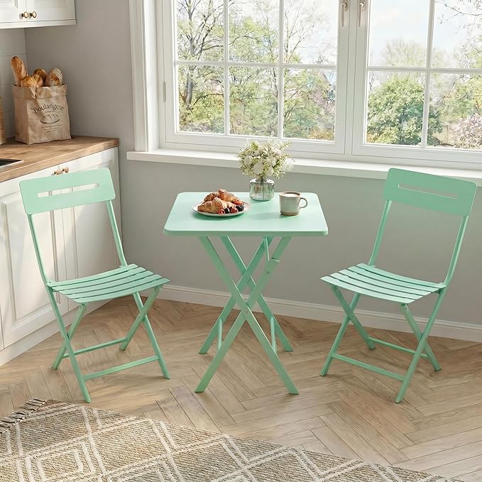 GarveeTech 3-Piece Folding Bistro Set, Heavy Duty Outdoor Patio Furniture