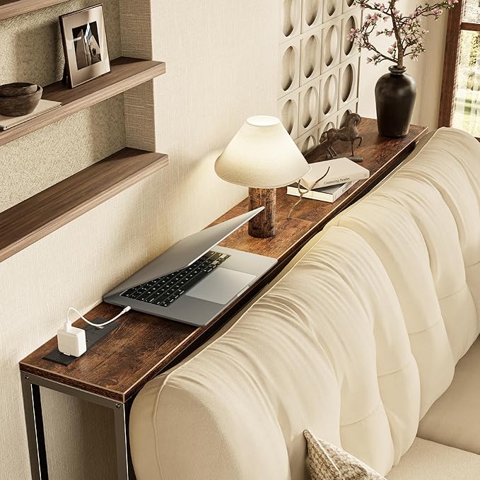 SUPERJARE Console Table with Outlet, 63 Inch Sofa Table with Charging Station