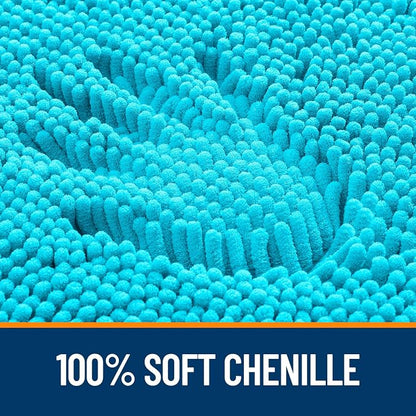 OLANLY Toilet Rugs U-Shaped 24x24, Extra Soft Absorbent Chenille Contour Bathroom Rugs for Toilet, Dry Quickly, Machine Washable, Non-Slip Bath Mat, Aqua Sky
