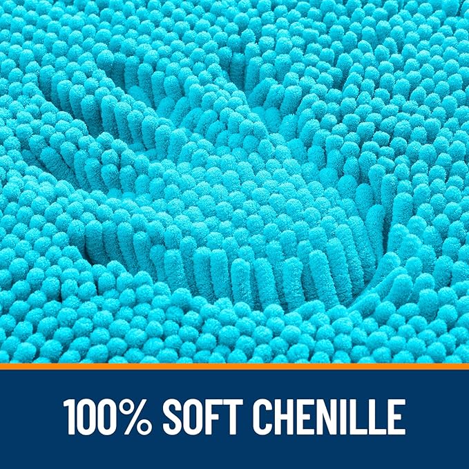 OLANLY Bathroom Rugs 34x21, Extra Soft Absorbent Chenille Bath Rugs, Rubber Backing Quick Dry, Machine Washable Bath Mats for Bathroom Floor, Tub and Shower, Home Decor Accessories, Aqua Sky