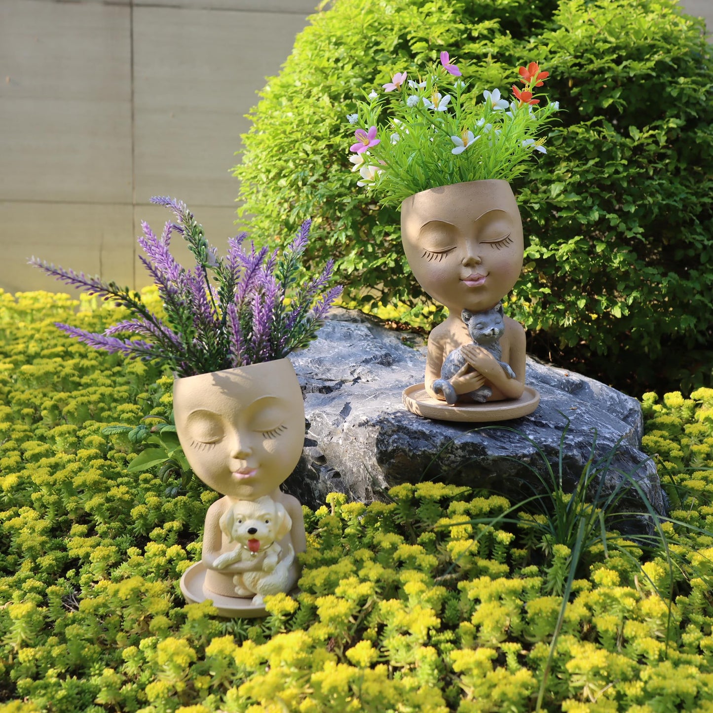 Dolkgy Cute Face Planter with Cat Head Planter Pot for Indoor Outdoor Plants, Succulent Planters with Drainage, Decorative Flower Pots for Home Garden Office Décor
