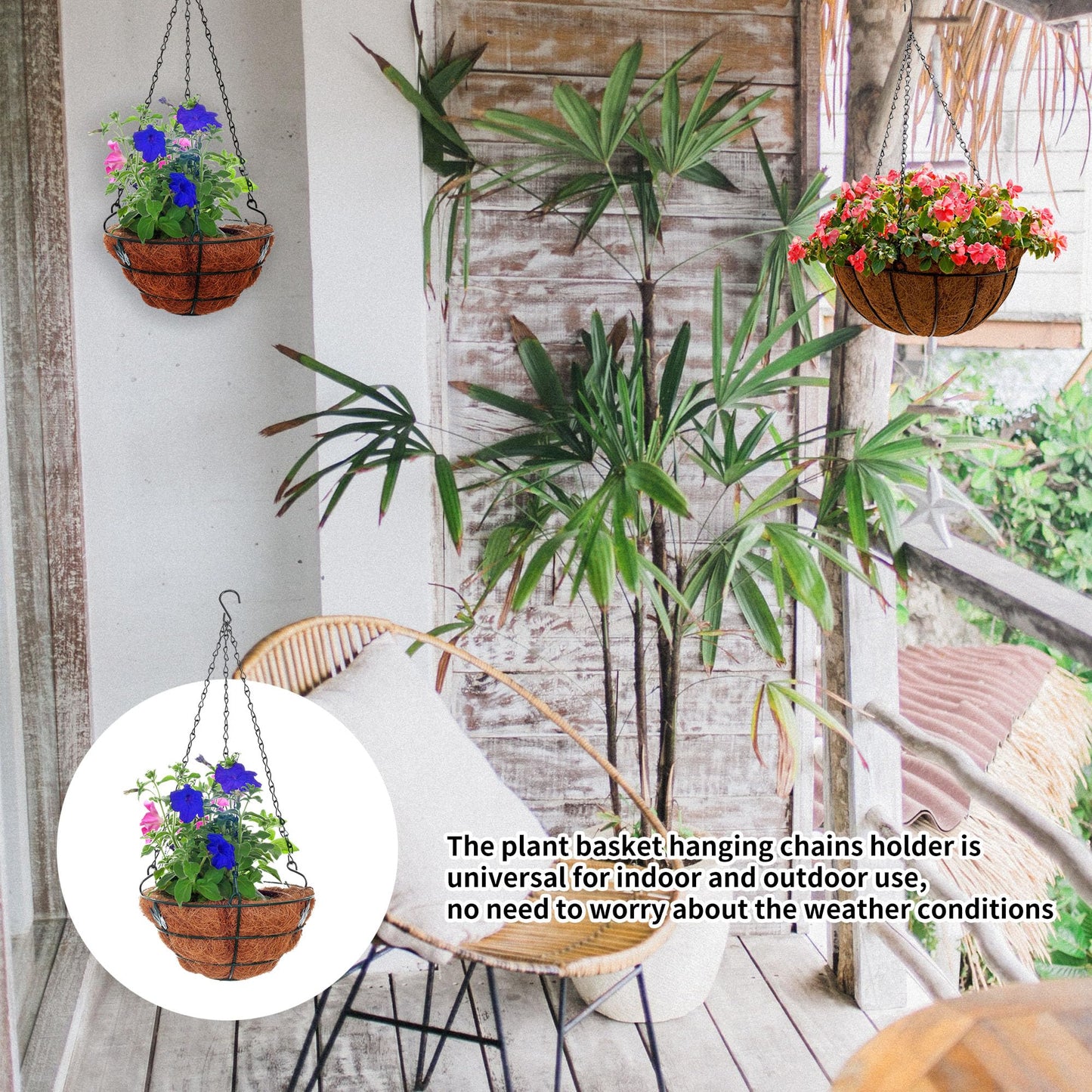 YEUIKERR 12 Pcs 15.7 inch Hanging Basket Chain with Hooks, Flower Pot Chains with Hooks 3 Point Replacement Chain for Hanging Basket,Planters,Bird Feeders,Lanterns (Black)