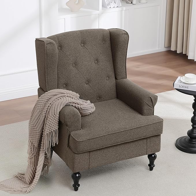 Accent Chair for Living Room, Mid Century Modern Upholstered Armchair, Wingback