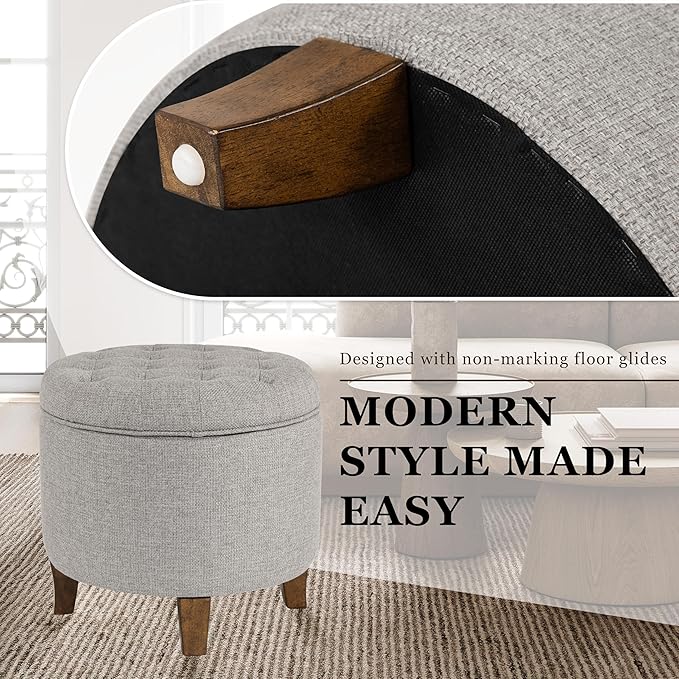 Homepop Home Decor | Upholstered Round Tufted Foot Rest Ottoman | Ottoman