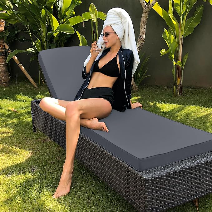 Chaise Lounge Cushion Outdoor, Waterproof and Stain-Resistant Lounge Deck