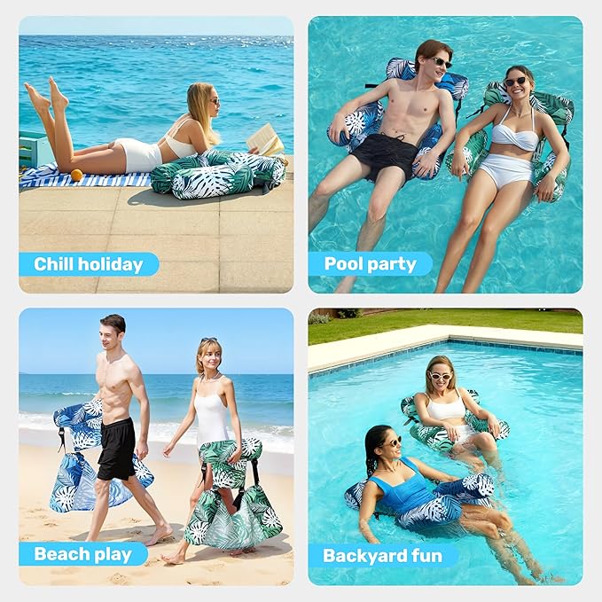 SLOOSH Inflatable Pool Floats Adult, 2 Packs Floating Lounge Chairs, Blow up