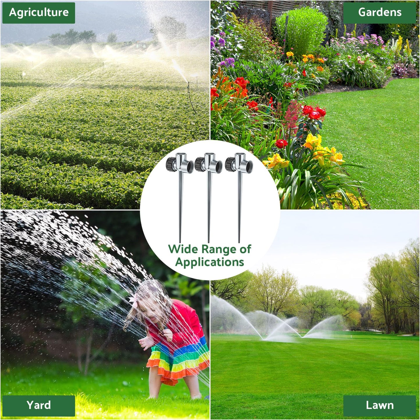 CHENGU 18 Pack 1/2" Lawn Sprinkler Spike Base for Yard, Zinc Heavy Duty Water Flow Thru Sprinkler, Garden, Grass Irrigation, Leakproof Ground Spike, Easy Install