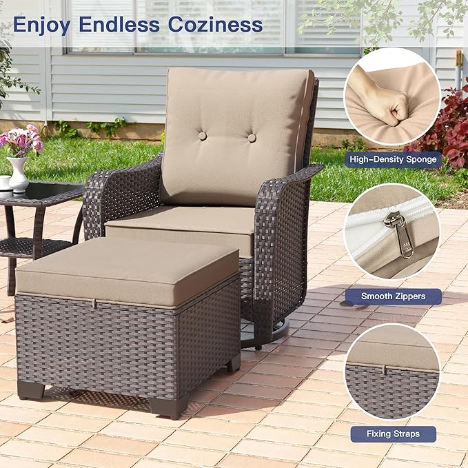 ALAULM 5-Piece Outdoor Swivel Rocking Chair Set