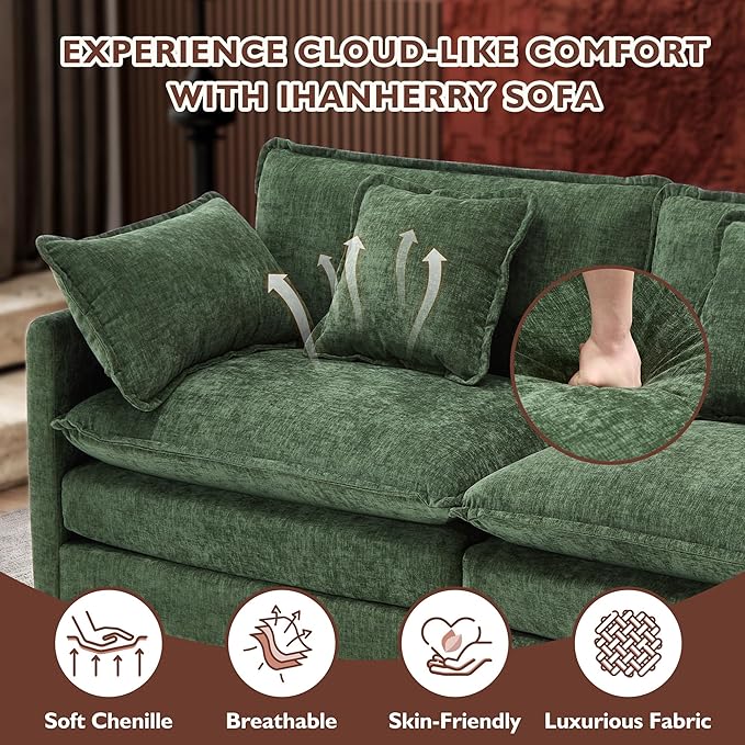 Ihanherry Cloud Sofa 77 Inch Loveseat, Modern Sectional Couch, 2-Seats Sofa